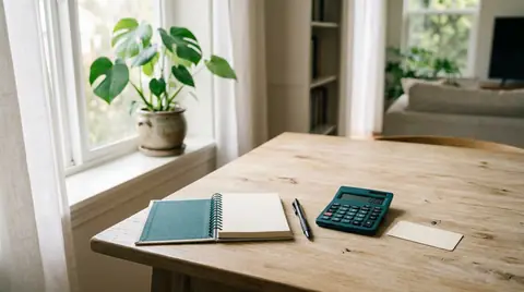 Calculator, notebook and insurance card on a table