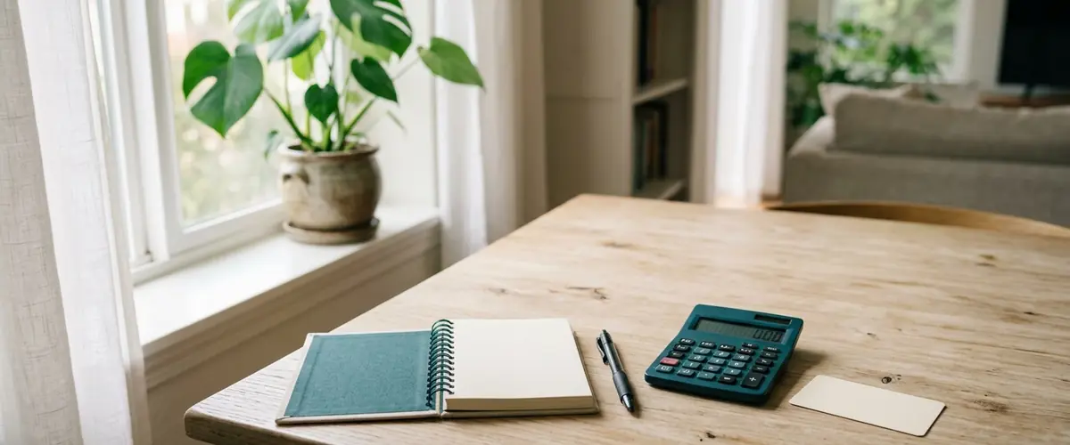 Calculator, notebook and insurance card on a table