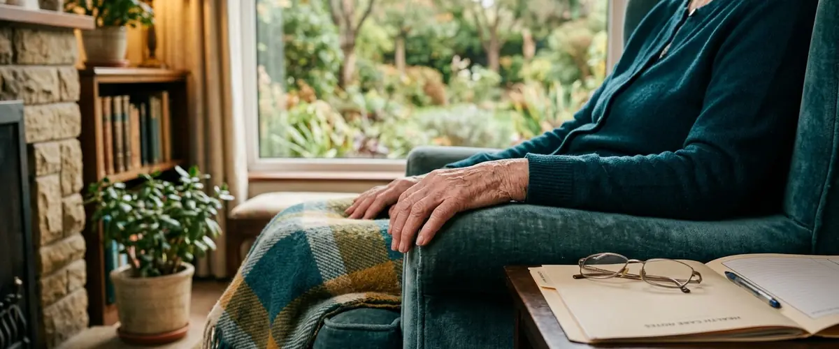Older adult relaxing in an armchair by a window
