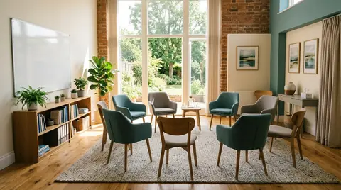 Group therapy room with a circle of chairs