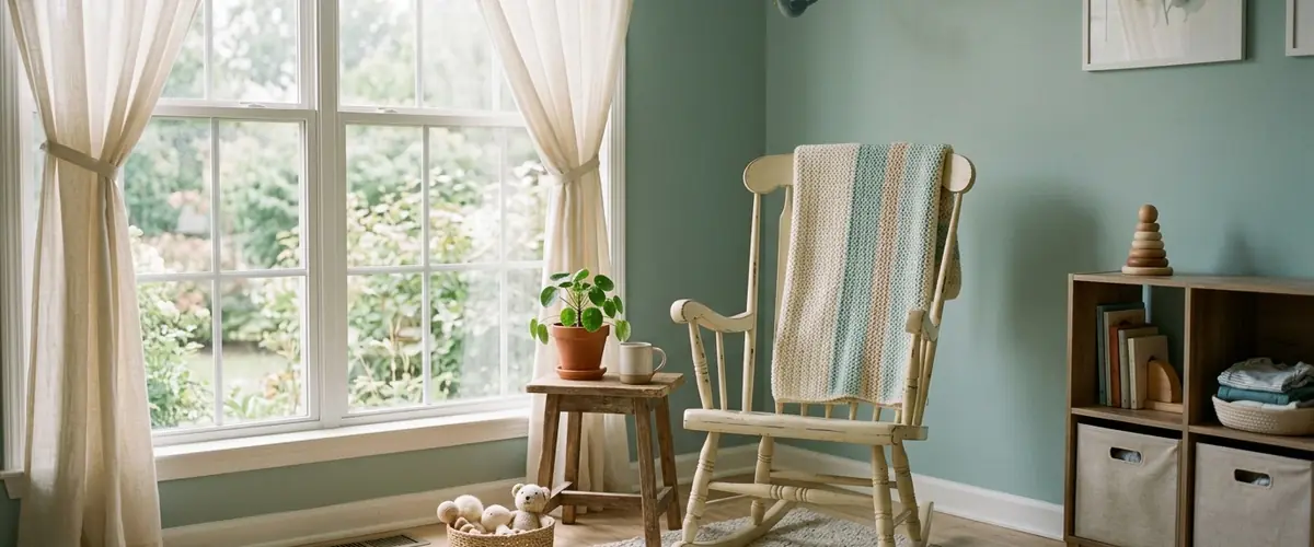 Rocking chair and baby blanket in a maternal care room