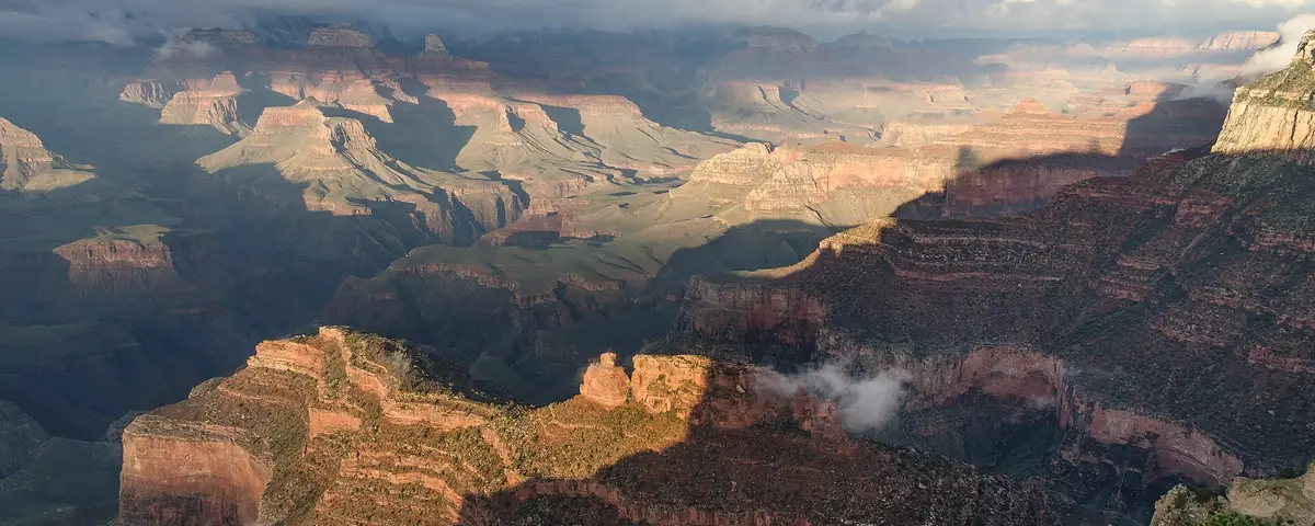 Arizona: Grand Canyon South Rim photographed from Powell Point with warm evening light