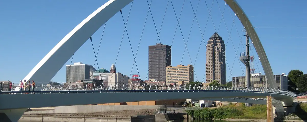 Iowa: This is downtown Des Moines as viewed through the Center Street foot bridge. It was a beautiful day when I stopped to take this photo.