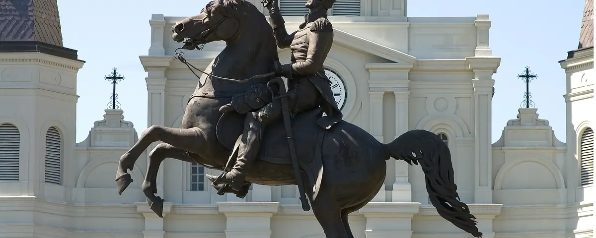 Louisiana: Statue of Andrew Jackson, sculpted by Clark Mills, in French Quarter of New Orleans, Louisiana.