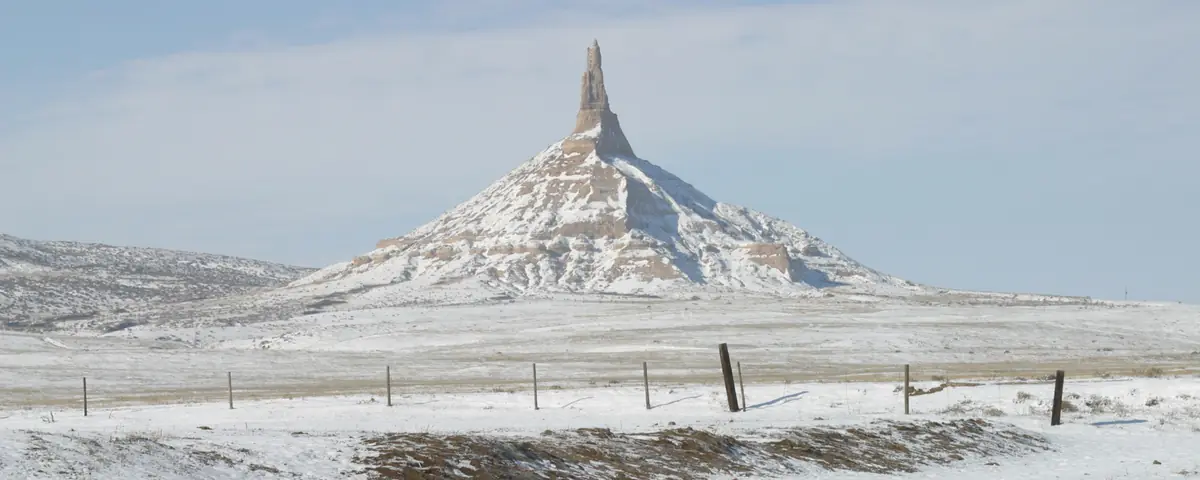 Nebraska: Photo of Chimney Rock during Nebraska winter of 2002.