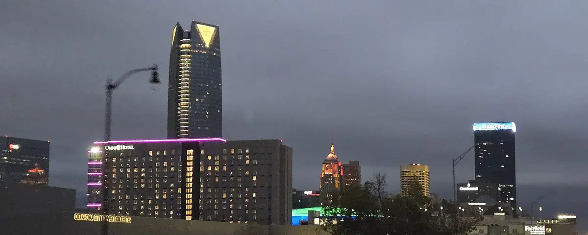 Oklahoma: Oklahoma City Skyline at night, far