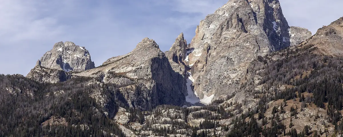 Wyoming: The central Teton Range, Grand Teton National Park, Wyoming. From left to right, Middle Teton, Disappointment Peak, Teepe Pillar and Grand T